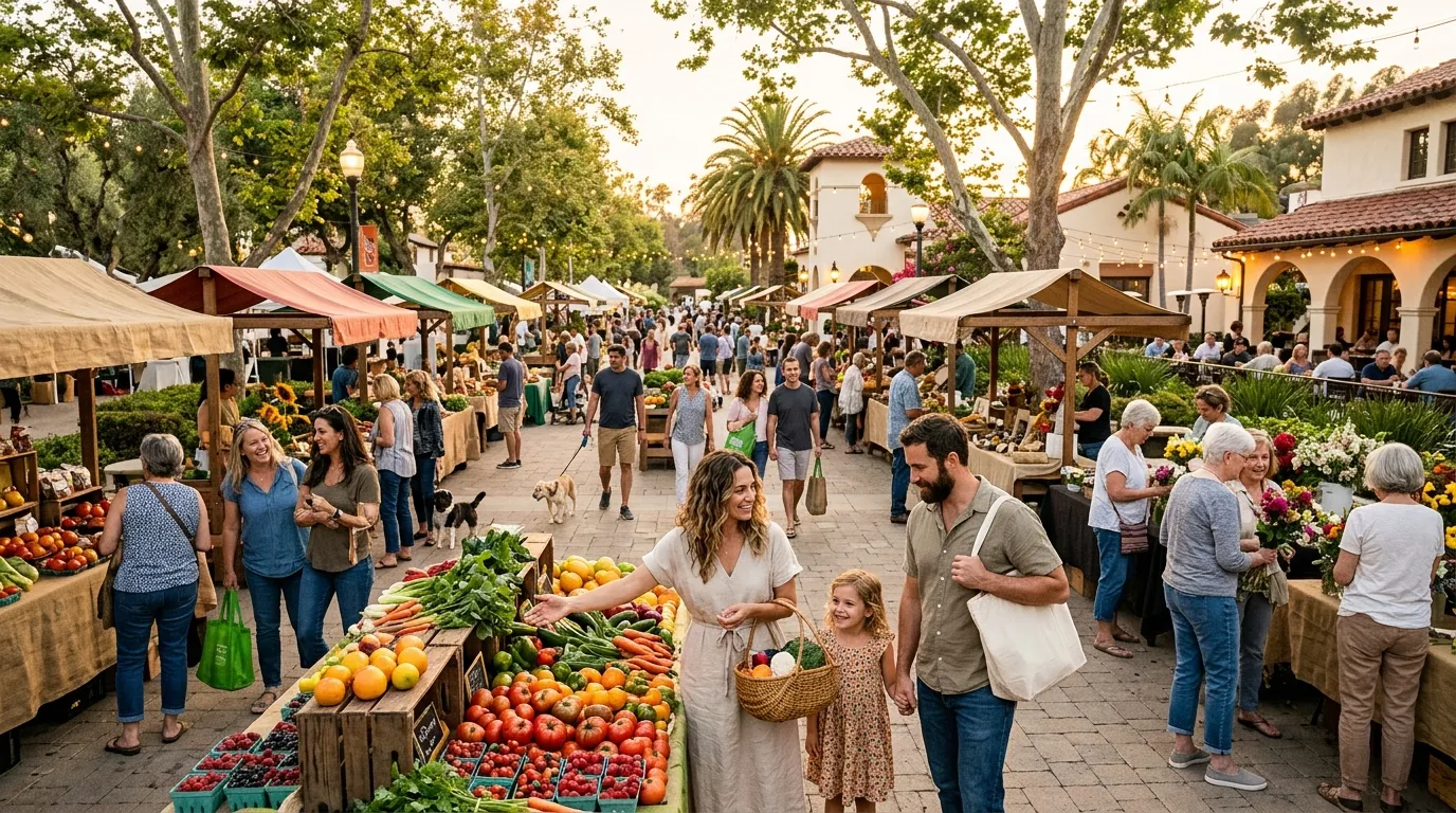 California community event with families at an outdoor local market