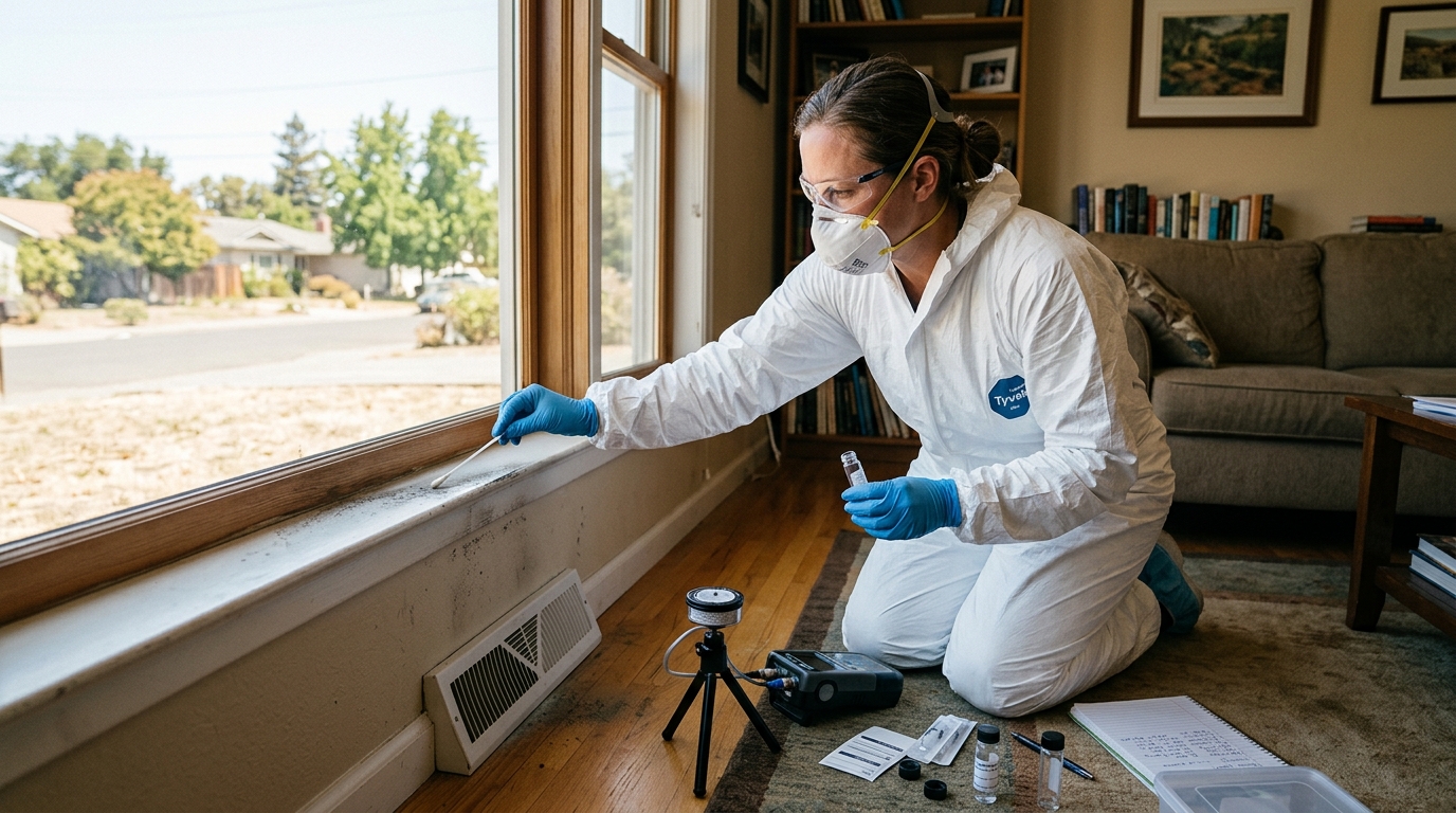 Professional testing a California home for wildfire smoke contamination
